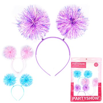 PARTYSHOW 閃亮絨球髮箍 3件組  藍色  粉色  薰衣草  1組