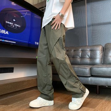 褲子男春秋薄款傘兵褲軍綠色沖鋒美式機能速干休閑潮牌解構直筒褲