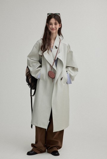 浪漫秋天對白 / 復古氛圍感牛角扣皮風衣