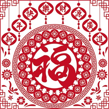 彩之舞 春節裝飾透明窗貼-白墨底 (福) 1張/包 PTM-197(春節貼紙)