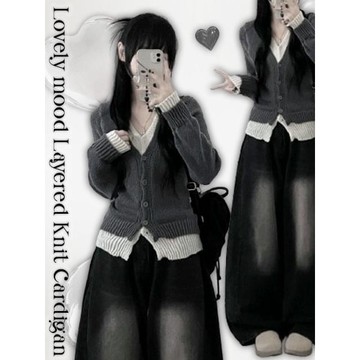 Codibook｜韓國 ccomeng 雙層拼接按鈕V領針織外套［預購］針織外套 女裝