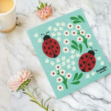 《danica》加拿大 Ecologie瑞典環保抹布(花間瓢蟲) | 洗碗布 廚房抹布 清潔布 擦拭布 環保材質抹布