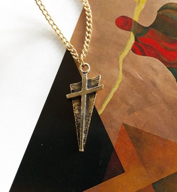 Vintage Jewelry 簡約 十字架 金屬鍍金 倒三角 項鍊