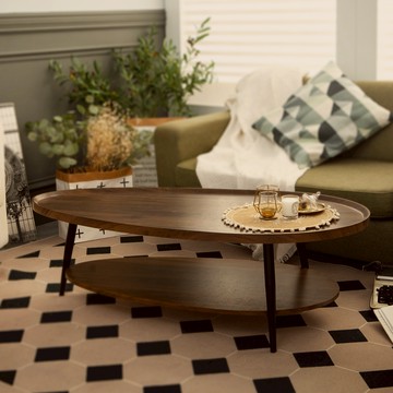 【FL生活+】木冶山居 梨形茶几 單層 雙層 80cm 100cm 120cm 鋼化加粗烤漆桌腳 餐桌 客廳桌 矮桌