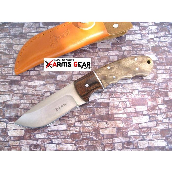 エルクリッジ ER128 ハンター スキナー ナイフ 440ステンレス鋼 バールウッド ハンドル Elk Ridge Fixed Knife