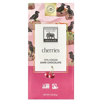 Endangered Species Chocolate, 活力櫻桃+黑巧克力，72% 可可，3 盎司（85 克）