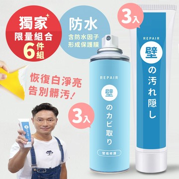 壁癌專家防水補牆膏+壁癌噴霧 買3送3 (牆壁修繕組)