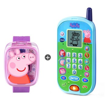 【英國Vtech】粉紅豬小妹-智慧學習互動小手機+粉紅豬小妹-多功能遊戲學習手錶-粉