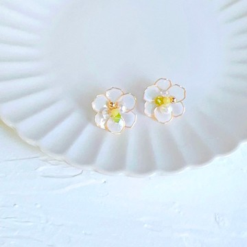 微透綠花染 水晶花樹脂手工耳環飾品 無痛耳夾 uv飾品 禮物