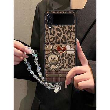 若瑾豹紋潮熊三星zflip7手機殼新款折疊屏zflip5女款zflip4網紅帶掛繩高級感zflip3中軸全包手機套w24flip保