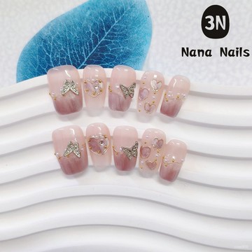 ➕大簡美甲💅手工穿戴甲重工滿鑽婚甲爆閃長款假指甲貼片跨境熱銷短款穿戴甲 WBQJ