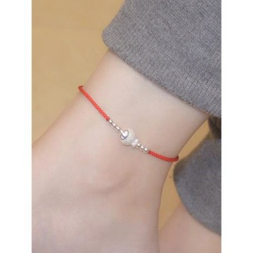 999足銀小魚轉運珠腳鏈女紅繩本命年紅繩男簡約純銀黑色情侶手鏈