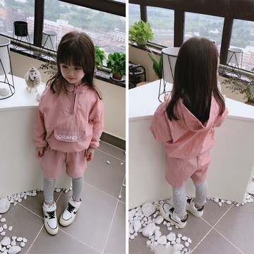 兒童春秋季新款兩件套 女童寶寶連帽衛衣+假兩件打底褲套裝1入