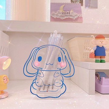 日系可愛軟萌小白狗亞克力筆筒透明收納盒少女心桌面擺件ins風