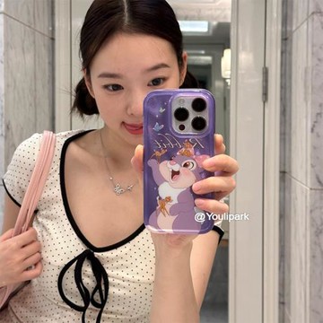 由里公園ins少女紫色卡通可愛兔子15適用17pro蘋果17ProMax手機殼iPhone16全包17新款14Promax防摔保護套13軟