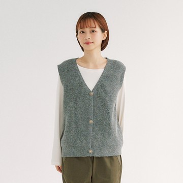 開襟V領針織背心 灰F