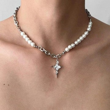 【台灣公司 可打統編】免運 冷淡風輕奢珍珠鈦鋼十字架項鏈男潮嘻哈朋克小眾高級感配飾鎖骨鏈 可開發票 全館五折 工廠現貨直銷 新品特價 z9211