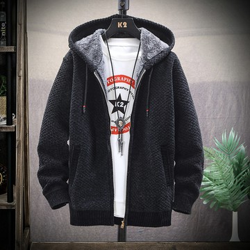 雪尼爾加厚連帽針織外套 / 加絨保暖禦寒 / 男女皆可穿 / 4色 / M-4XL【QTJBY8876】