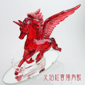 火焰紅寶獨角獸  ★全球限量精美工藝品★☆水晶切面設計擺飾☆