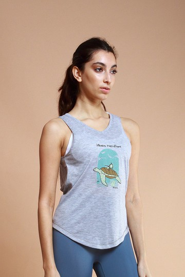 asana eco 生態意識系列-V領大露背背心-麻花灰 海龜