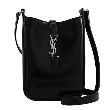 YSL 735214 Le 5À7 金屬LOGO漆面塗層迷你斜背包/手機包.黑