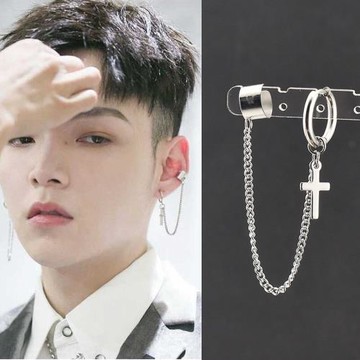 朱星杰同款耳環男女帥氣潮人嘻哈耳釘十字架耳骨耳環一體式耳夾
