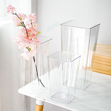 購滿199發貨 台灣出貨 亞克力醒花桶 家用透明塑料 養花鮮花大號 方形 花束 花店插花 花瓶花筒