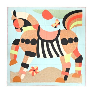 Hermes 愛馬仕 Mon Premier Galop 140 淘氣小馬喀什米爾與真絲混紡方巾(冰川藍/珊瑚紅/黑)