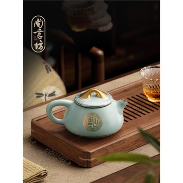 尚言坊嚴選石瓢壺汝窯金福陳培明大師手工泡茶壺陶瓷單壺高檔禮盒