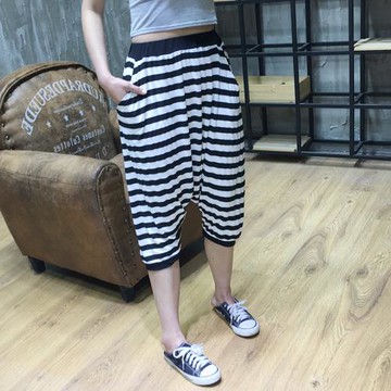 莫代爾夏天大碼吊襠褲女垮褲個性薄款大襠褲寬松哈倫褲睡褲七分褲