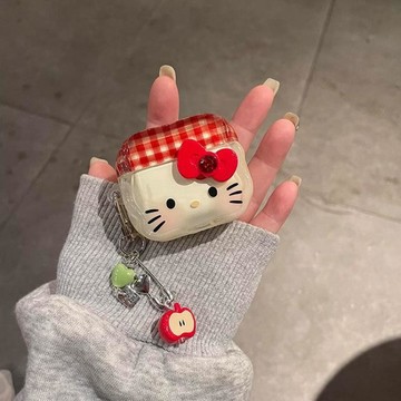 格紋蝴蝶結貓咪適用AirPods3保護殼蘋果4代pro2無線藍牙耳機套