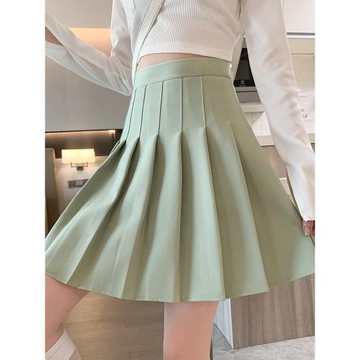 綠色百褶裙半身裙女夏季2025新款高腰顯瘦小個子a字短裙學生裙子