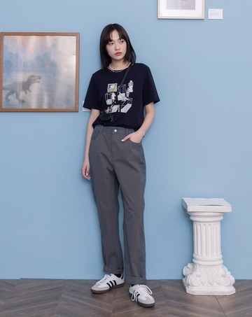 顯瘦拼接水洗純棉男友褲(兩色)