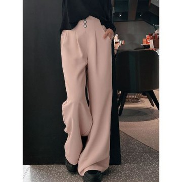 歐貨顯瘦顯腿長薔薇粉色闊腿褲女高腰2026春夏新款垂感休閑褲子女