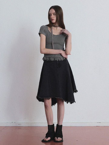 [TWEE GROWHIDE] Hemel Asymmetric Denim Midi Skirt