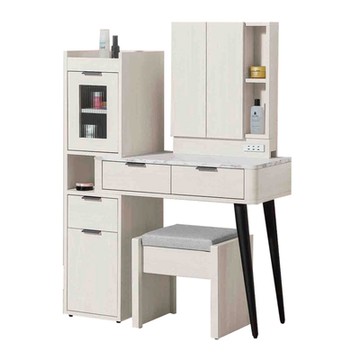 文創集 菲可達2.7尺可伸縮開合式鏡台組合(含化妝椅)-80x40x135cm免組