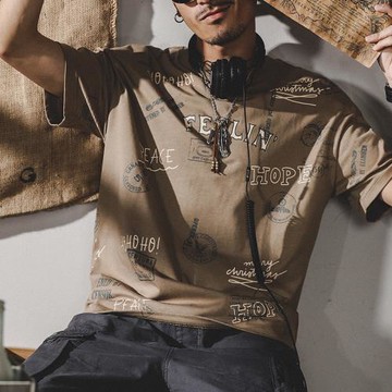 杰雷諾2025新款T恤男純棉重磅230g短袖體恤潮男美式印花五分袖短t