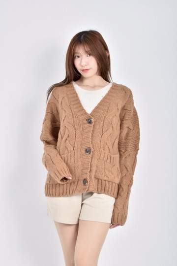 (F) urban vintage質感針織羅紋排扣棕色罩衫