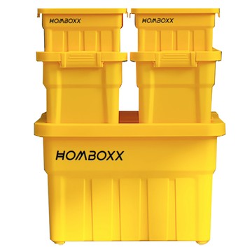 HOMBOXX 工業風高荷重附蓋收納箱混搭5件組  5個  小(20.5 x 14 x 11cm) + 中(29.6 x 20.8 x 18cm) + 大(43 x 30.5 x 27.5cm)  夏日黃