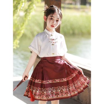 兒童馬面裙女童夏季漢服夏款套裝2023新款女孩古裝古風超仙中國風