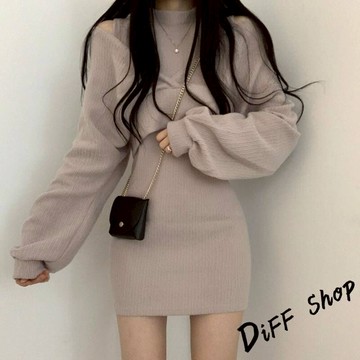 韓版氣質設計感針織洋裝 套裝【S383】