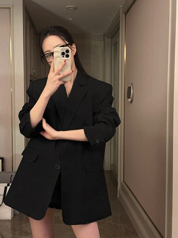 黑色西裝外套女春秋2024新款韓系氣質小個子休閑高級感炸街小西服【淘夢屋】