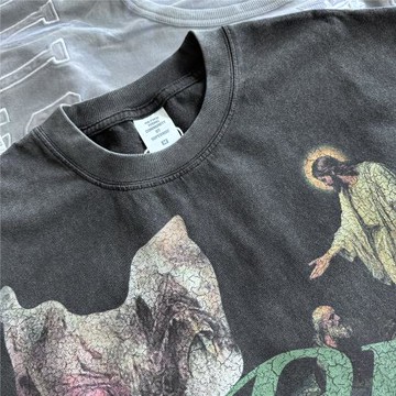 歐美夏季復古油畫人像字母印花短袖高街嘻哈男女同款寬松休閑T恤