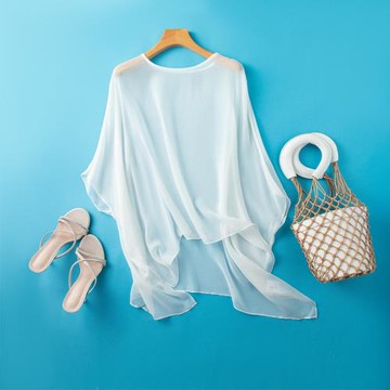 夏天遮陽女純色夏季白色桑蠶絲外搭披風真絲斗篷氣質防曬28060