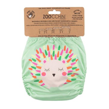 ZOOCCHiNi 可重複使用尿布褲 可清洗單一尺寸口袋尿布 附2個內襯  刺蝟 綠色  1件