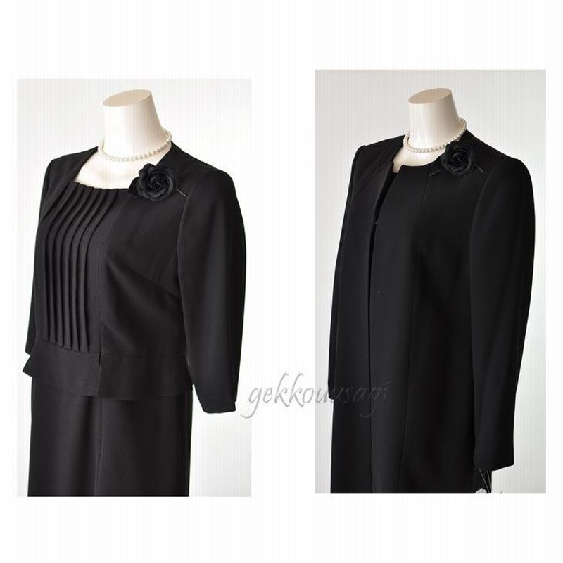 新品 正規品!!  コサージュ付き 礼服 喪服 ブラックフォーマルスーツ 3点セット ワンピース