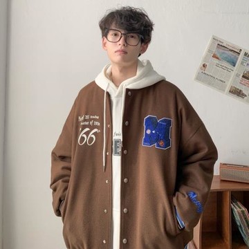 美式復古vintage棒球服男春秋青少年飛行員夾克高級感毛呢料外套