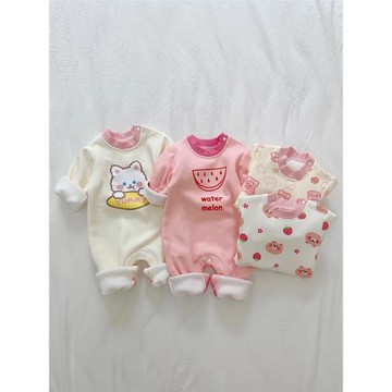 女童嬰兒加絨哈衣新生寶寶加厚保暖秋冬連體衣男童初生兒爬服睡衣