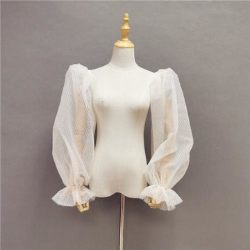 抹胸婚紗袖子 香檳色網格紗泡泡袖袖子可拆卸活動袖子免縫