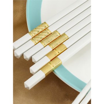 高級酒店餐廳筷子鑲金高檔質感筷子防滑白色公筷子家用耐高溫防霉